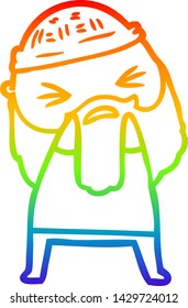 dibujo de una línea de degradado de arco iris de un hombre de dibujos animados con barba