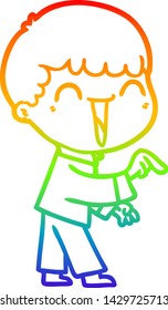 rainbow gradient line drawing of a cartoon happy man