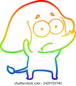 rainbow gradient line drawing of a cartoon unsure elephant