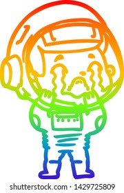 rainbow gradient line drawing of a cartoon crying astronaut