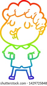 rainbow gradient line drawing of a cartoon man singing