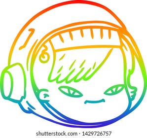rainbow gradient line drawing of a cartoon astronaut face