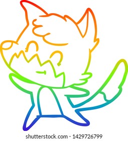 rainbow gradient line drawing of a cartoon friendly fox