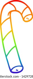 rainbow gradient line drawing of a cartoon striped candy cane