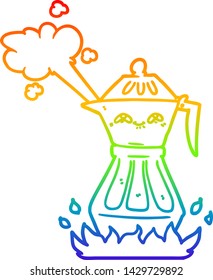 rainbow gradient line drawing of a cartoon coffee pot
