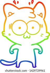rainbow gradient line drawing of a cartoon surprised cat