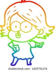 rainbow gradient line drawing of a cartoon girl pouting