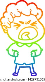 dibujo de una línea de gradiente de arco iris de un hombre furioso de caricatura