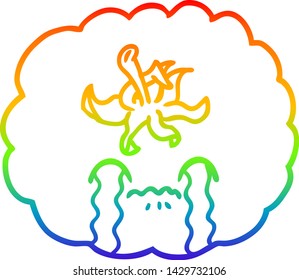 rainbow gradient line drawing of a cartoon crying tomato