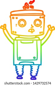 dibujo de línea de gradiente de arco iris de un robot de dibujos animados