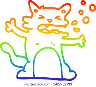 rainbow gradient line drawing of a cartoon hiccuping cat