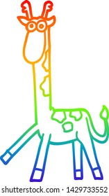 rainbow gradient line drawing of a cartoon walking giraffe