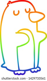rainbow gradient line drawing of a cartoon penguin