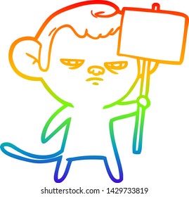 rainbow gradient line drawing of a cartoon monkey