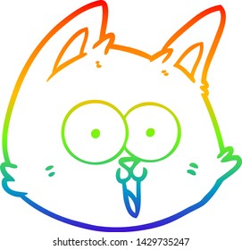 rainbow gradient line drawing of a cartoon cat face