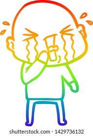 dibujo de una línea de gradiente de arco iris de un hombre calvo llorando