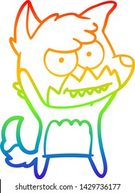 rainbow gradient line drawing of a cartoon grinning fox