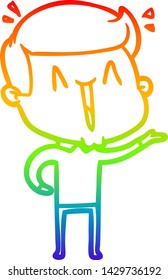 dibujo de una línea de gradiente de arco iris de un hombre emocionado por la caricatura