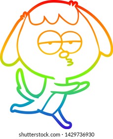 rainbow gradient line drawing of a cartoon bored dog running