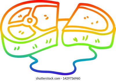 rainbow gradient line drawing of a cartoon well cooked meat