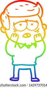 rainbow gradient line drawing of a cartoon tired man
