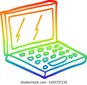 dibujo de línea de gradiente de arco iris de una computadora portátil de dibujos animados