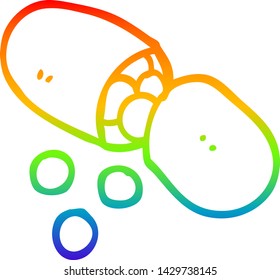 rainbow gradient line drawing of a cartoon capsule pill