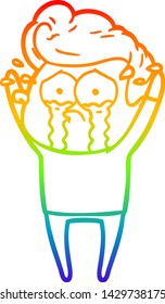 rainbow gradient line drawing of a cartoon crying man