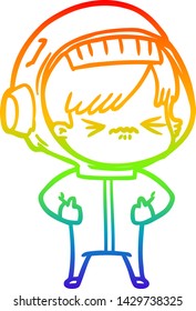 rainbow gradient line drawing of a cartoon astronaut woman