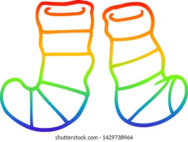 dibujo de línea de gradiente de arco iris de calcetines a rayas de dibujos animados