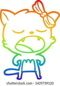 rainbow gradient line drawing of a cartoon cat meowing