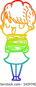 rainbow gradient line drawing of a cartoon woman talking