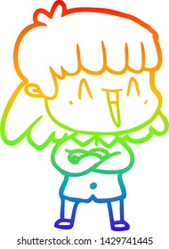 rainbow gradient line drawing of a cartoon woman