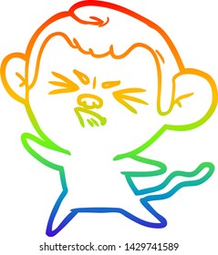rainbow gradient line drawing of a cartoon angry monkey
