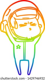 rainbow gradient line drawing of a cartoon stressed astronaut