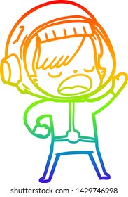 rainbow gradient line drawing of a cartoon talking astronaut