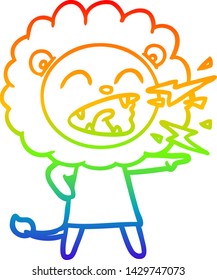 rainbow gradient line drawing of a cartoon roaring lion girl