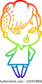rainbow gradient line drawing of a cartoon surprised girl