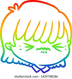 rainbow gradient line drawing of a cartoon female face