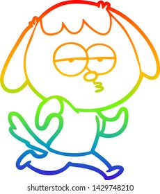 rainbow gradient line drawing of a cartoon bored dog