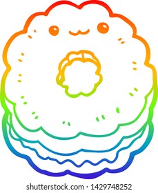 rainbow gradient line drawing of a cartoon biscuit