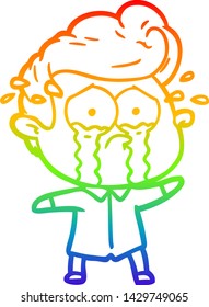 rainbow gradient line drawing of a cartoon crying man