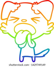 rainbow gradient line drawing of a cartoon disgusted dog