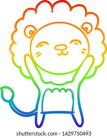 rainbow gradient line drawing of a cartoon lion