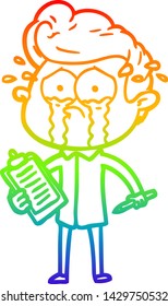 rainbow gradient line drawing of a cartoon crying man