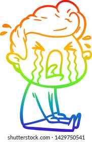 rainbow gradient line drawing of a cartoon crying man