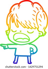 dibujo de una caricatura de una mujer hablando en gradiente de arco iris