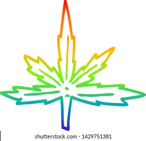 rainbow gradient line drawing of a cartoon marijuana leaf