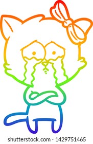 rainbow gradient line drawing of a cartoon cat