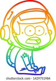 rainbow gradient line drawing of a cartoon surprised astronaut